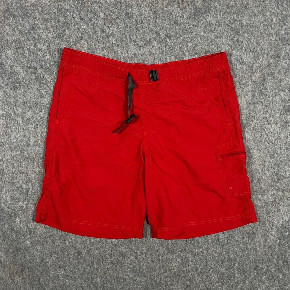 Columbia Omni Shade Sun Protection Men's Swim Shorts Size L Red Belted Waist